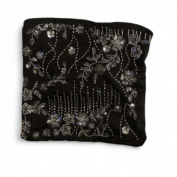 Faded Rose Black sequin tube top with beaded floral design nye in size small New - Picture 6 of 8